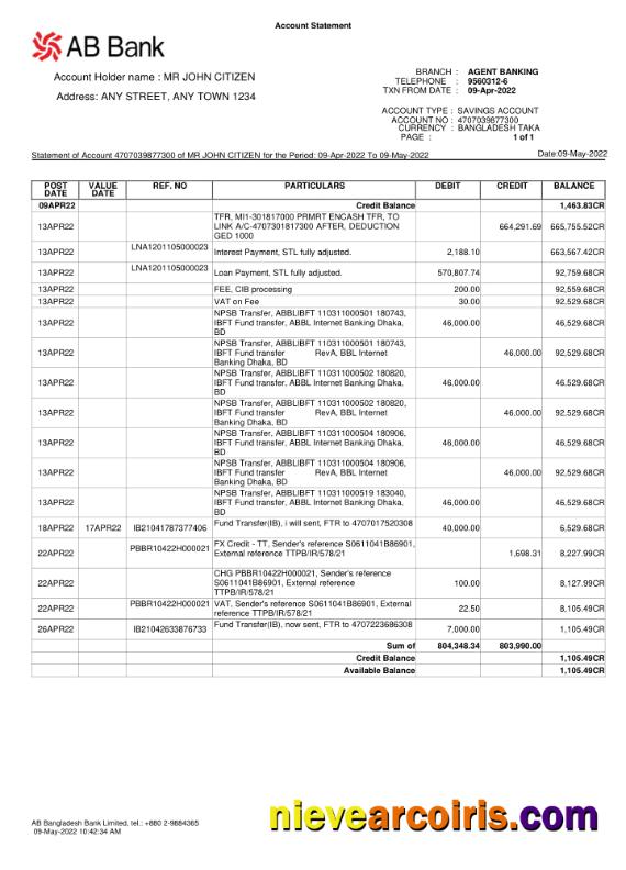 Bangladesh AB bank statement